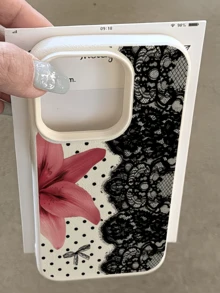 1pc White Polka Dot Red Flower Lace Minimalist Personalized TPU Shockproof Full Coverage Phone Case Compatible With Apple 17 16 15 14 13 12 11 Pro Max Air And Series - Multicolor - View 1
