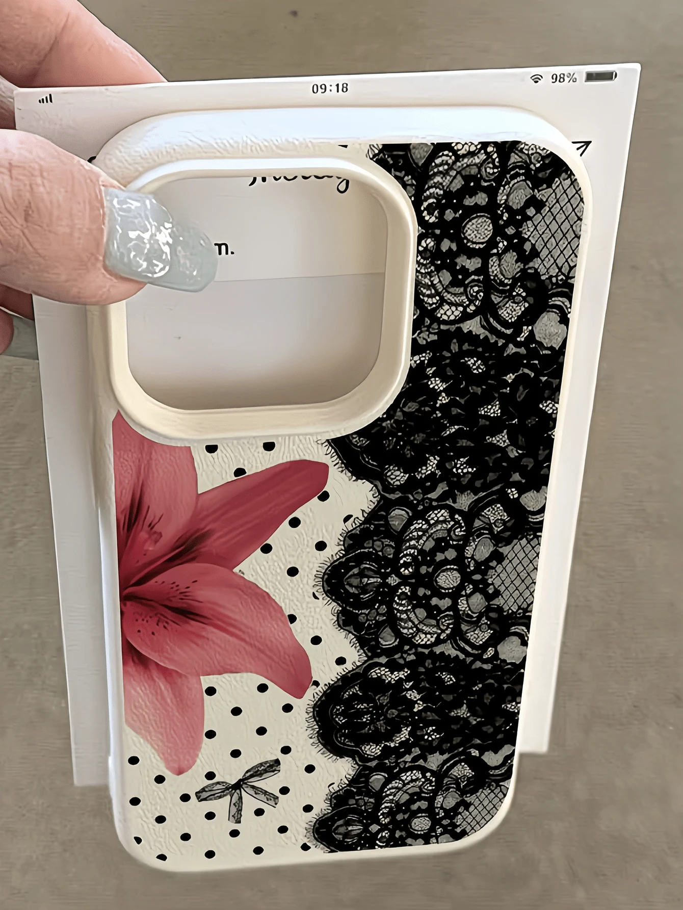 1pc White Polka Dot Red Flower Lace Minimalist Personalized TPU Shockproof Full Coverage Phone Case Compatible With Apple 17 16 15 14 13 12 11 Pro Max Air And Series - Multicolor - View 1