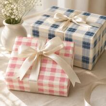 Minimalist Classic Style 2-Piece Mixed Color Square Coated Paper Plaid Print, With Textured Stripe Details, Decorative Gift Wrapping Paper Roll Set, Suitable For Birthday, Wedding, All Holidays And Year-Round Gift Box & Bouquet Wrapping - Plaid - View 3