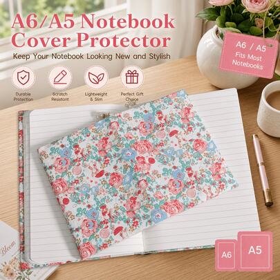 A5 A6 Cute Floral Rabbit Fabric Notebook Cover With Bookmark, Soft Journal Protector Sleeve For Planner Diary School Office Stationery Lovers Gift