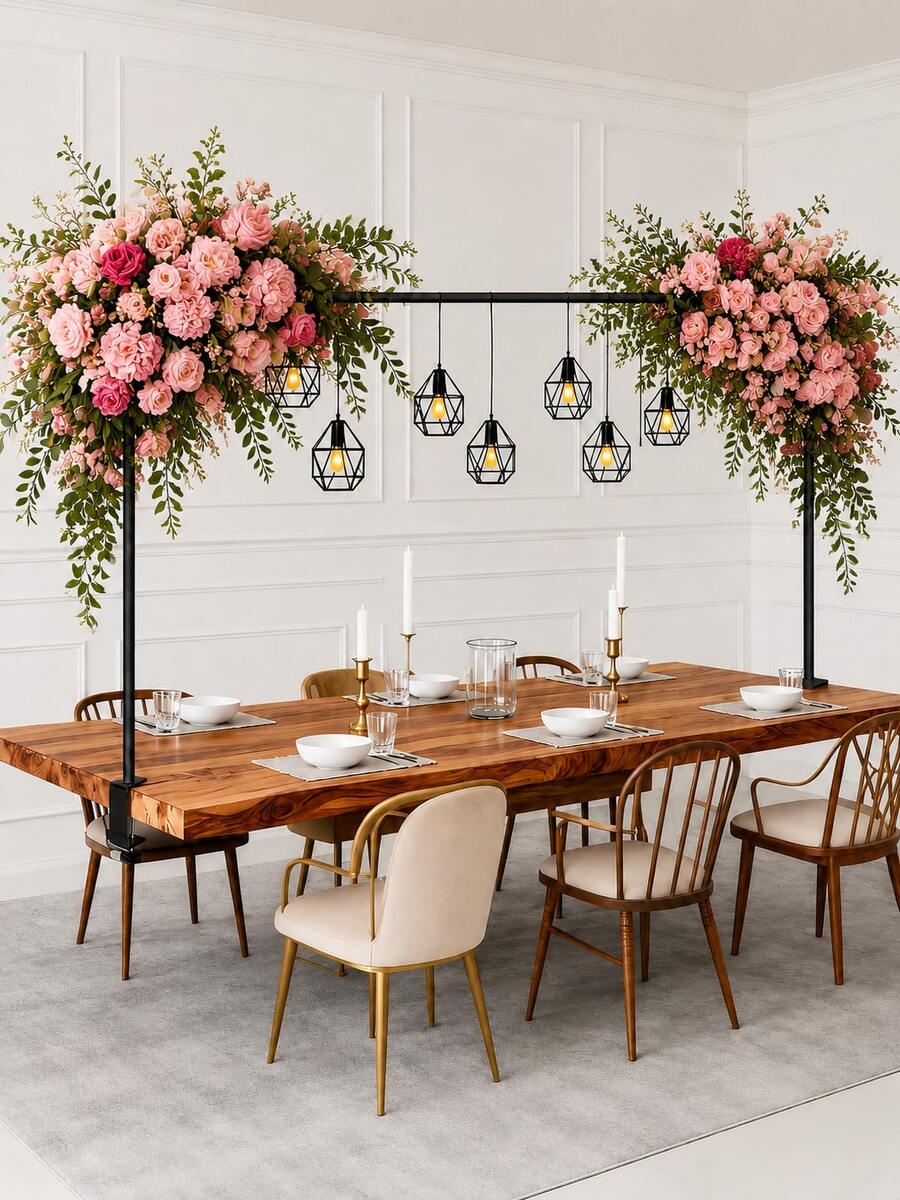 Soporte de poste cruzado para mesa con pinza, poste decorativo para mesa con pinza, 280 cm de largo, soporte de poste cruzado para mesa, arco de mesa negro conectable, adecuado para decoración de Navidad, boda, cumpleaños y fiesta - Multicolor - Ver 1