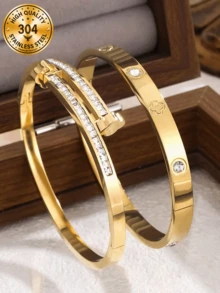 Super Shiny Luxury Four-Leaf Clover Zirconia Inlaid Stainless Steel Women's Bracelet, Suitable For Multiple Occasions And Versatile Styling - Golden 88 - View 27