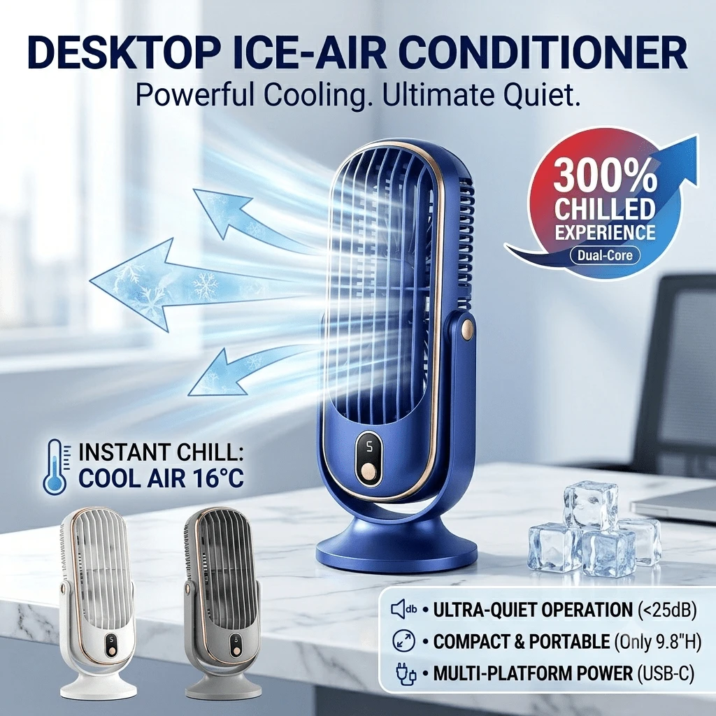 Ventilador de Mesa Rotativo 720°, Ventilador de Mesa Silencioso com 5 Velocidades, Ventilador de Mesa Pessoal Recarregável por USB, Ventilador de Ar-Condicionado, Adequado para Casa, Escritório, Ventilação de Cozinha, 5 Cores Disponíveis