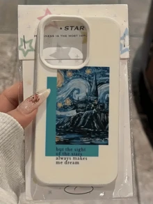 1件 白色油畫星空城堡極簡風個性化 TPU 防震全包手機殼，適用於 Apple 17 16 15 14 13 12 11 Pro Max Air 及系列 - 彩色 - 查看 3