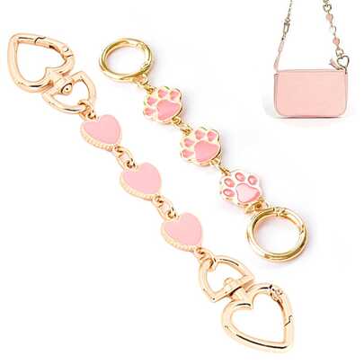 1pc/2pcs Bag Extension Chain, Heart Extension Chain, Cat Paw Extension Chain Handbag Shoulder Strap Extender, Shoulder Strap Extension Chain For Women And Girls, Shoulder Strap Decorative Chain Wallet Handbag Metal Replacement Accessories Making Supplies, Perfect Christmas, Valentine's Day, Mother's Day, Easter, Spring Gifts, Handbag Extension Chain Replacement Accessories, Suitable For Handbags, Shoulder Bags And Crossbody Bags, Extension Chain, Pink, Black