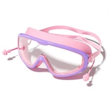 1pc Wide View Anti-Fog Waterproof Swimming Goggles, Built-In Silicone Earplugs, Adjustable Strap, Suitable For Pool, Beach, Diving - Multicolor - View 1