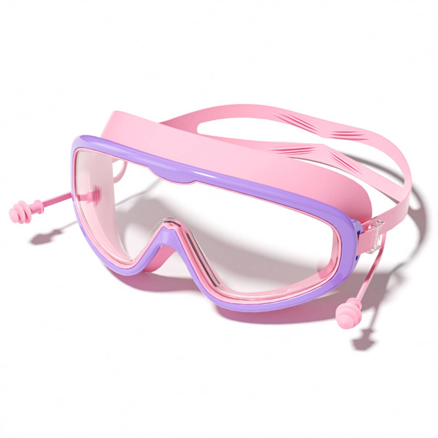 1pc Wide View Anti-Fog Waterproof Swimming Goggles, Built-In Silicone Earplugs, Adjustable Strap, Suitable For Pool, Beach, Diving - Multicolor - View 1