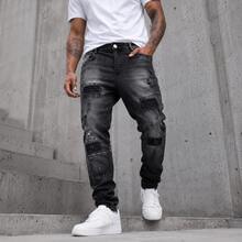 Men's Skinny Black Soccer Player Jeans With Elastane, Featuring A Distressed Effect, Rips, And Paint Splatters. Basic Fit. - Jogador/01 - View 3