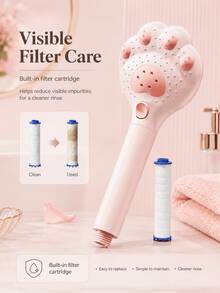 Cabezal de ducha de mano ajustable, diseño de pata de gato, 3 modos de masaje, filtro incorporado, adecuado para baño, montado en la pared o colgante, material de plástico, solo para ducha - multicolor - Ver 6