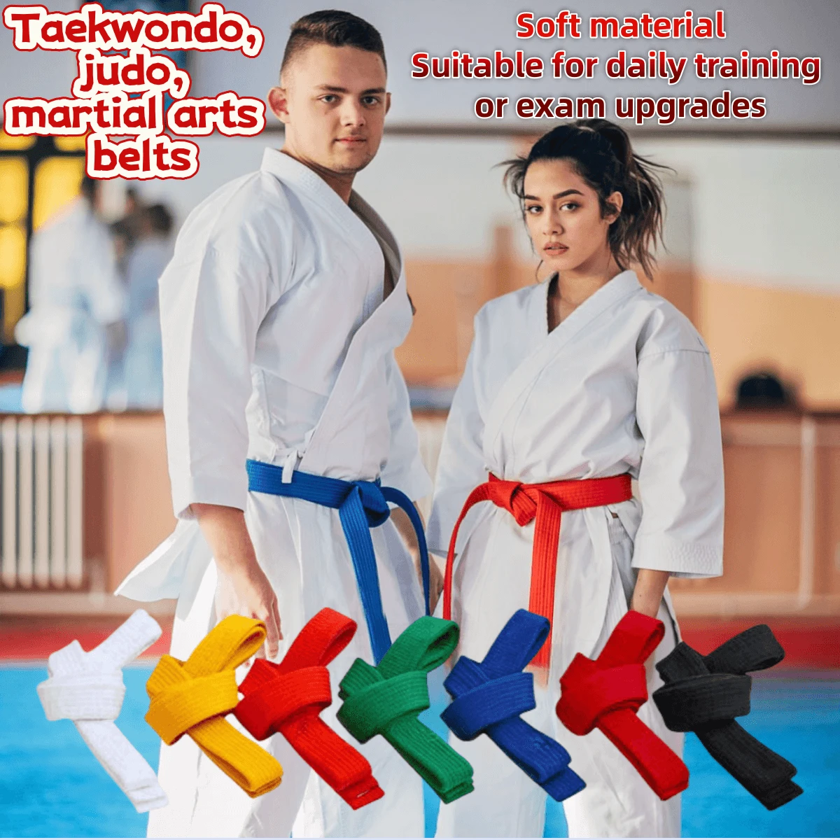 1pc Multi-Color Double-Layer Knitted Taekwondo Belt, Thick Soft Material, Suitable For Judo, Karate, Martial Arts, Jiu-Jitsu Training Upgrade, Body Shaping Belt, Suitable For Daily Sports, Large Competitions, Back To School And School Use