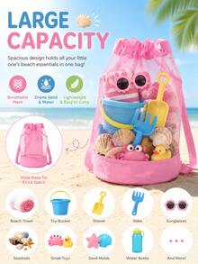 XD Children's Large Capacity Mesh Beach Bag, Can Store Beach Toys, Breathable Nylon Drawstring Backpack, Suitable For Kids In Pool And Outdoor Sports, Blue - Multicolor - View 4