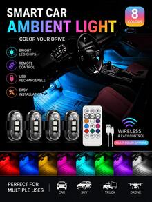 2/4/6/8pcs Rechargeable Wireless Remote Control LED Lights, 8 Colors Mini Anti-Collision Safety Lights Suitable For Cars, Drones, Motorcycles And Bicycles, High Brightness USB Rechargeable Warning Lights - A - View 2