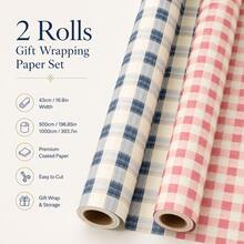 Minimalist Classic Style 2-Piece Mixed Color Square Coated Paper Plaid Print, With Textured Stripe Details, Decorative Gift Wrapping Paper Roll Set, Suitable For Birthday, Wedding, All Holidays And Year-Round Gift Box & Bouquet Wrapping - Plaid - View 1