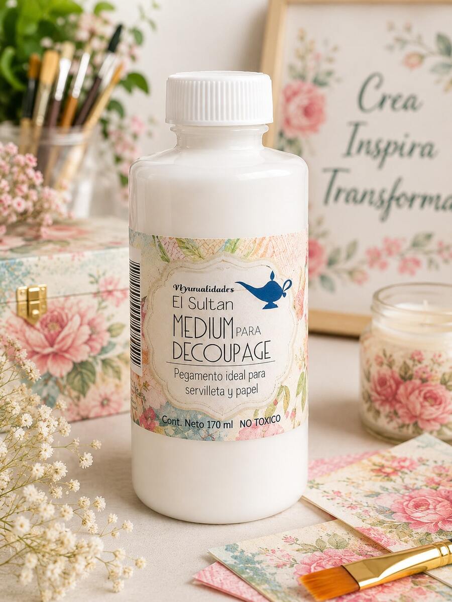 Decoupage El Sultan pegamento ideal para servilleta y papel frasco 120ml manualidades adhesivo resistente usos múltiples creativo artesanías scrapbooking fácil aplicar gran calidad presentación compacta - Decoupage el sultan - Ver 1
