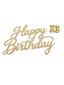3pcs Shiny Gold Frameless Cursive Happy Birthday Acrylic Cake Toppers, Universal Lightweight Reusable Acrylic Decorative Cake Toppers, Suitable For Family Dinner, Indoor Birthday Party And Various Homemade Birthday Cake Top Decoration - A - View 9