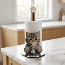 1/2pcs Cute Chef Cat Wooden Paper Towel Holder, Vertical Paper Towel Storage Rack, Rustic Kitchen Cafe Dining Table Desktop Home Decor, Cat Lover Gift - Multicolor - View 6