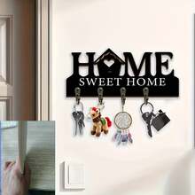 2D平面鑰匙掛鉤 1件裝 HOME Sweet Home 鑰匙架 木製鑰匙架 適用於玄關大門創意鑰匙收納 時尚居家裝飾掛式收納 鑰匙與信件收納架 木製牆面收納架 居家裝飾 - 黑色 - 查看 6
