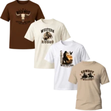 Kit 4 T-shirts Camisetas Masculina Country Texas Rodeio Peão Trabalho Dia Dia - Preto Marrom Marinho Chumbo - Visão 1