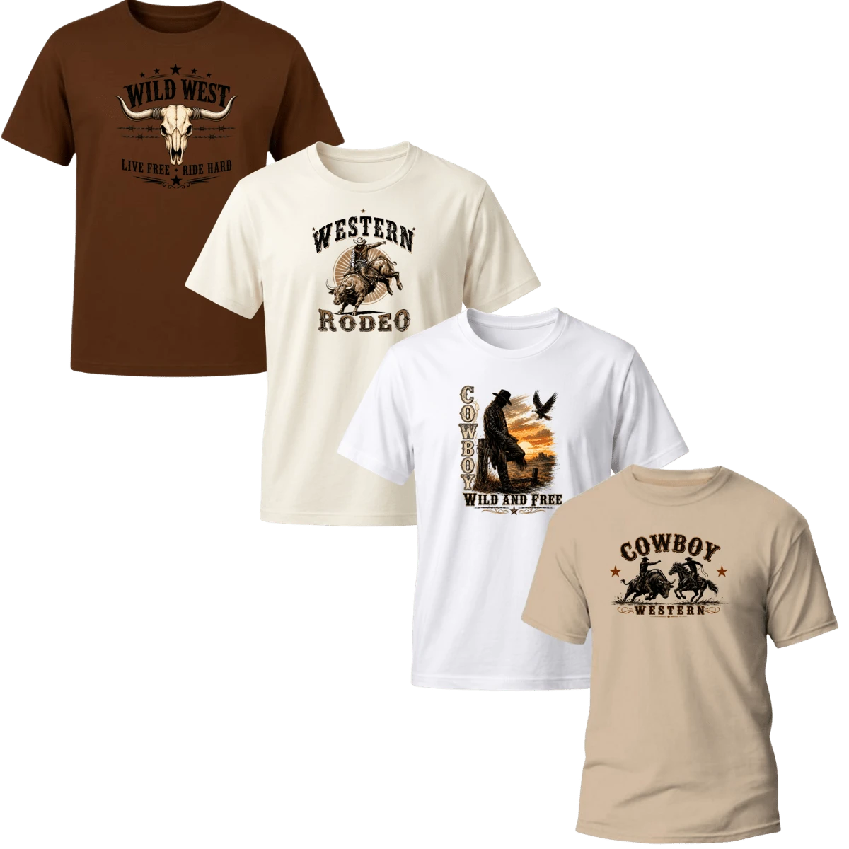 Kit 4 T-shirts Camisetas Masculina Country Texas Rodeio Peão Trabalho Dia Dia - Preto Marrom Marinho Chumbo - Visão 1