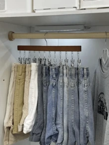 1 12-Clip Wooden Hat Rack, Clothes Drying Rack, Suitable For Underwear, Ties, Camisoles, Scarves, Belts, Home Storage And Organization Rack, Suitable For Bathroom, Bedroom, Closet, Wardrobe, Home, Dormitory, Simple Spring Style, Summer Tops - Silver - View 5