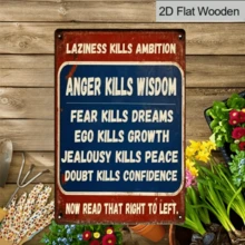 Letrero de madera de 5.9x7.87 pulgadas con Pereza Ira Miedo Ego Celos Duda Decoración de pared inspiradora, Placa de madera con cita motivacional de lectura inversa divertida, Decoración de pared colgante de reglas de vida positivas rústicas vintage para hogar oficina garaje dormitorio - Multicolor - Ver 5