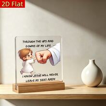 1pc Classic Islamic Acrylic Eid Al-Fitr Ramadan Decorative Item, With Wooden Base, Arabic Ramadan Decor, Birthday Gift - Starts And Ends With Gratitude And Hope, With Slogan, Desktop Ornament - Multicolor - View 6