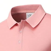 女款修身 Polo 領 T 恤，粉色短袖，休閒通勤、高爾夫、網球、運動上衣，夏季 - 粉色 - 查看 6