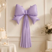 2pcs/Set Foil Bow-Shaped Tassel Ribbon Balloons, Bow-Shaped Tassel Ribbon Design, Suitable For Wall Hanging, Photo Backdrop Decoration And Other Decorative Scenes. Various Balloon Styles, Suitable For Birthday Parties, Bachelor Parties, Weddings And Gender Reveal Parties And Other Indoor Decoration Occasions. - Two Conjoined Bow Tassels - View 8