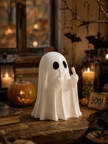 2/1pc Humorous Ghost Resin Figurine, Cute Spooky Halloween Ghost Small Ornament, Creative Funny Desk Decor, Suitable For Porch Fireplace Mantel Indoor Home Decoration, Humorous Party Decor, Halloween Birthday Housewarming Creative Gift - Ghost - View 5