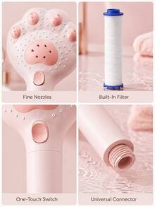 Cabezal de ducha de mano ajustable, diseño de pata de gato, 3 modos de masaje, filtro incorporado, adecuado para baño, montado en la pared o colgante, material de plástico, solo para ducha - multicolor - Ver 7