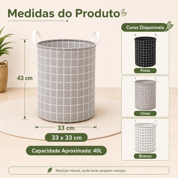 Cesto de Roupa Suja Dobrável 40L Xadrez Organizador Multiuso com Alças para Lavanderia Quarto Banheiro