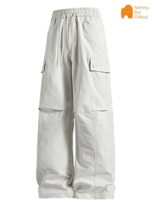 NBCT Women's Drawstring Multi-Pocket Cargo Pants, American High Street Loose Straight Leg Casual Pants, Versatile Outdoor Long Pants - Grey - View 3