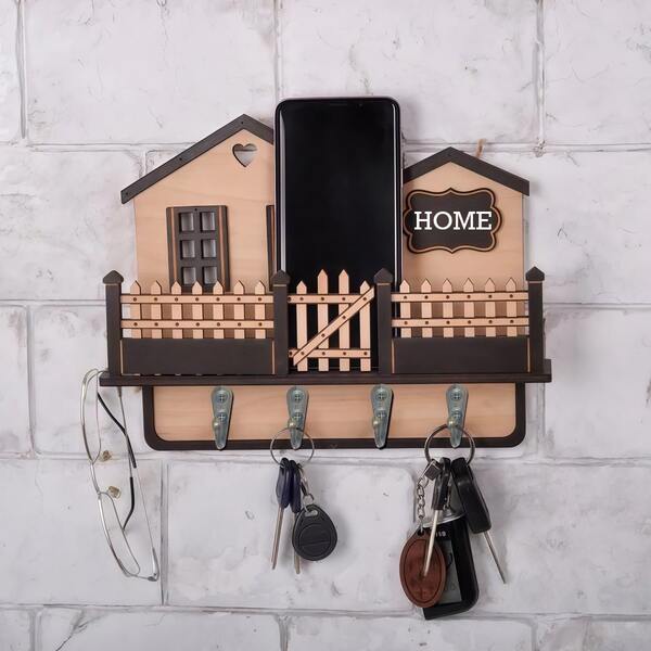 Wooden Cottage Key Holder For Entryway Storage, Pastoral Rustic Home Decor, Wall Mount Key Rack Hanger Organizer, Decorative Vintage Key Storage Solution For Farmhouse Style Living Room Hallway Bedroom