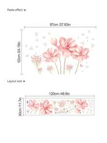 1pc Warm Romantic Pink Magnolia Flower & Butterfly Wall Decal Sticker, Removable Room Decor For Bedroom, Living Room, Entryway - 1PC - View 6