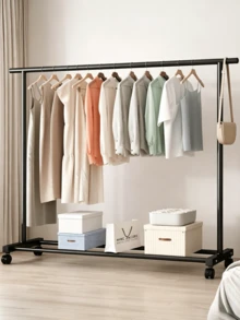1pc Large Wheeled Clothes Drying Rack, Floor-Standing Clothes Drying Rack, Coat Rack, With A Sturdy Structure, Space-Saving, Easy To Assemble, Suitable For Living Rooms, Bedrooms, Dormitories, And Apartments - Random Color - View 1