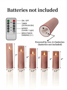 2/3/5 pièces Bougies sans flamme avec télécommande, bougies LED à piles avec minuterie, bougies électroniques LED sans fumée, lumières de bougies décoratives LED romantiques, bougies piliers LED, convient pour la décoration de la maison, la chambre, le mariage, la demande en mariage, Noël, la fête d'entreprise, la fête, le centre de table, le chauffe-bougie, les fausses bougies, cadeau (Rose, D:2,2'' H:4'' 5'' 6'' 7'') - rose - Voir 6