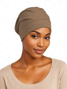 Women's Solid Color Loose Knit Hat, Soft Elastic Headband, Muslim Inner Cap, Sleep Cap - Multicolor - View 1