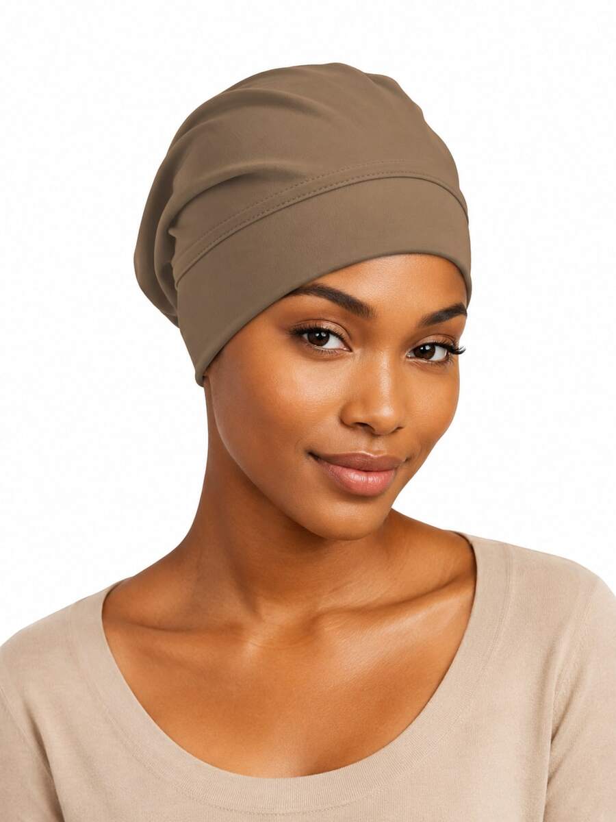 Women's Solid Color Loose Knit Hat, Soft Elastic Headband, Muslim Inner Cap, Sleep Cap - Multicolor - View 1
