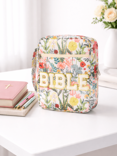 1 pieza Bolso multifuncional para Biblia con bordado de letra para mujer de talla grande, bolso de tote para Biblia con correa para el hombro, caja para marcador de libros de Biblia, adecuado