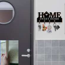 2D平面鑰匙掛鉤 1件裝 HOME Sweet Home 鑰匙架 木製鑰匙架 適用於玄關大門創意鑰匙收納 時尚居家裝飾掛式收納 鑰匙與信件收納架 木製牆面收納架 居家裝飾 - 黑色 - 查看 1
