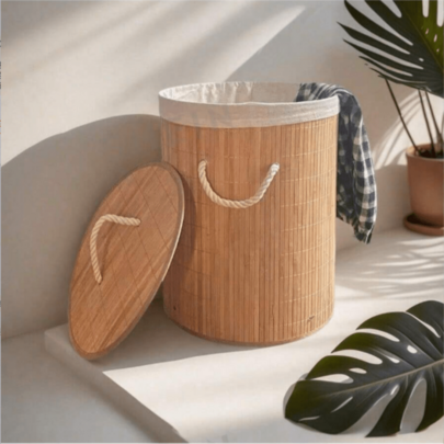 Bamboo Laundry Basket With Lid And Handle, Classic Style, Large Capacity Foldable Storage Bin, Rectangular And Round Design, Multi-Functional Liner, Suitable For Home Bedroom Or Laundry Room Clothes Storage - Perfect Gift!
