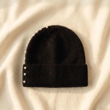 1 pieza Gorro de punto de poliéster con perlas de unicolor estilo callejero lindo para invierno - A - Ver 9
