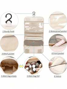 1pc Waterproof Travel Makeup Bag, Hanging Toiletry Bag, Large Capacity Cosmetic Storage Bag, Multi-Layer Makeup Organizer, Portable Handbag, Perfume Storage Box, Suitable For Cosmetics, Skincare, Razors, Personal Care Products, Multi-Color, Spacious And Practical Travel Essential Bag, Suitable For Men And Women, Holiday Gift - Multicolor - View 10