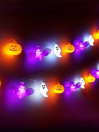 118 Inch 20 LED Halloween Decorative String Lights With Pumpkin, Ghost And Bat Patterns, Create Festive Atmosphere, Suitable For Halloween Party/Home Decor/Haunted House/Outdoor Decor/Room Decor/Living Room Decor/Holiday Party Decor Lighting (Battery Powered)