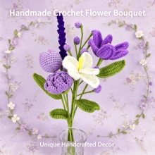 6pcs/Set Finished Handmade Crochet Flower Tulip Rose Lavender Snowberry Artificial Bouquet, Suitable For DIY Wrapping Knitted Flower Bouquet, Bedroom, Dining Room, Living Room, Dining Table Decoration Yarn Flower Artificial Flower, Best Gift For Valentine's Day, Mother's Day, Christmas, Thanksgiving, Birthday, Handmade Crochet Flower - Multicolor - View 2