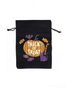 3pcs New Halloween Burlap Drawstring Pouch Bags For Cookies And Candy Storage, Halloween Gift Decoration Drawstring Bags - Style 1 - View 6