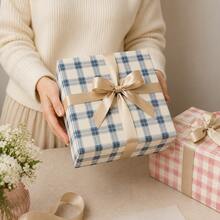 Minimalist Classic Style 2-Piece Mixed Color Square Coated Paper Plaid Print, With Textured Stripe Details, Decorative Gift Wrapping Paper Roll Set, Suitable For Birthday, Wedding, All Holidays And Year-Round Gift Box & Bouquet Wrapping - Plaid - View 10