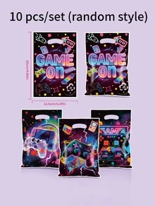 10/20/50 Paquet de sacs cadeaux thème jeu, sacs cadeaux manette de jeu graffiti néon, sacs d'emballage en plastique, décorations d'anniversaire, cadeaux de retour de mariage, cadeaux de baptême, sacs pour boutiques, décorations de fête, sacs de cadeaux de fête, styles aléatoires - Manette de jeu Neon - Voir 9