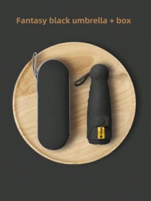 1pc UV Protection Sun & Rain Dual-Use Mini Pocket Umbrella, Portable UV Coated 6-Rib Reinforced Black Parasol - A - View 6
