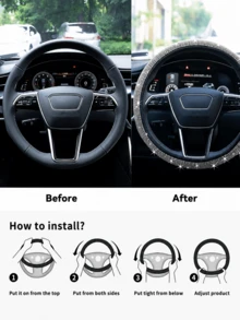 1pc Rhinestone Car Steering Wheel Cover, Bling Diamond Steering Wheel Wrap, No Inner Ring Car Interior Accessories For Women - Steering Wheel Cover - View 3